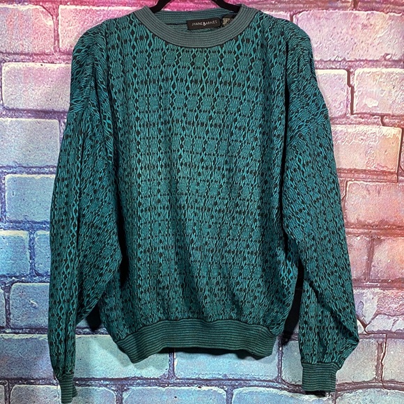 John Ashford Other - Jhane Barnes Men’s Large Vintage Teal Black Pattern Sweater 90s Knit Hong Kong